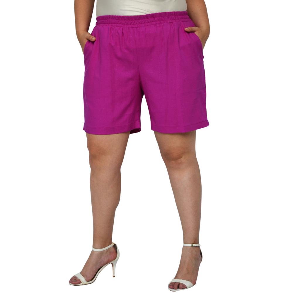 Foto 3 pulgar | Short de Lino Roman Fashion Talla Extra 7179 color Magenta