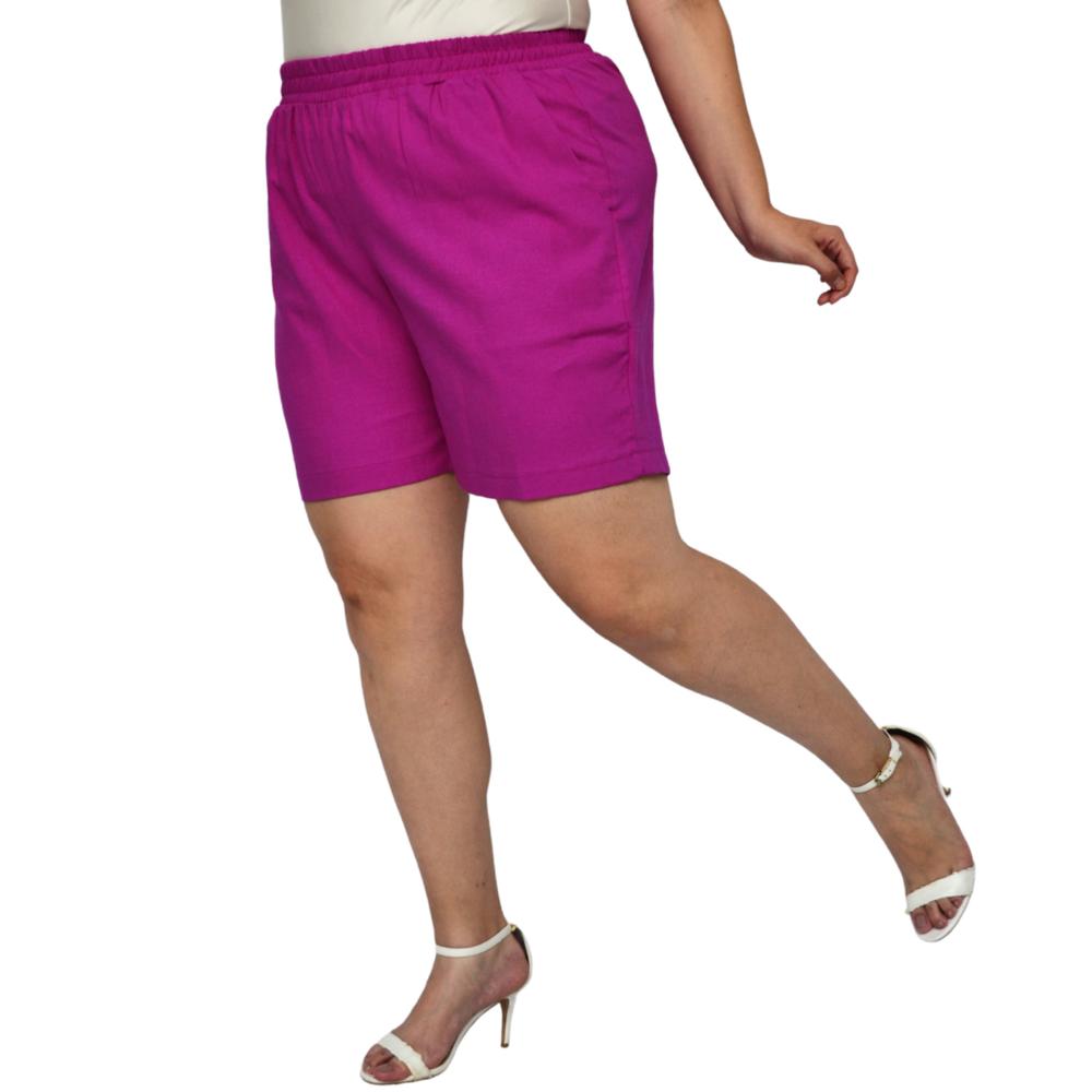 Foto 4 pulgar | Short de Lino Roman Fashion Talla Extra 7179 color Magenta