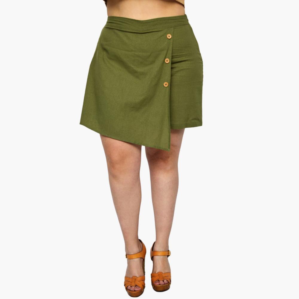 Foto 2 pulgar | Short Falda Roman Fashion 2759 color Verde de Lino Tallas Extras