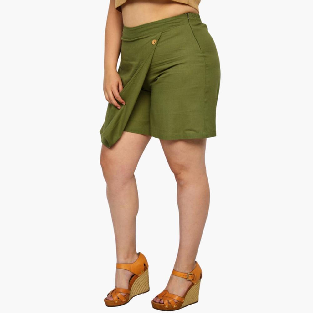 Foto 3 pulgar | Short Falda Roman Fashion 2759 color Verde de Lino Tallas Extras