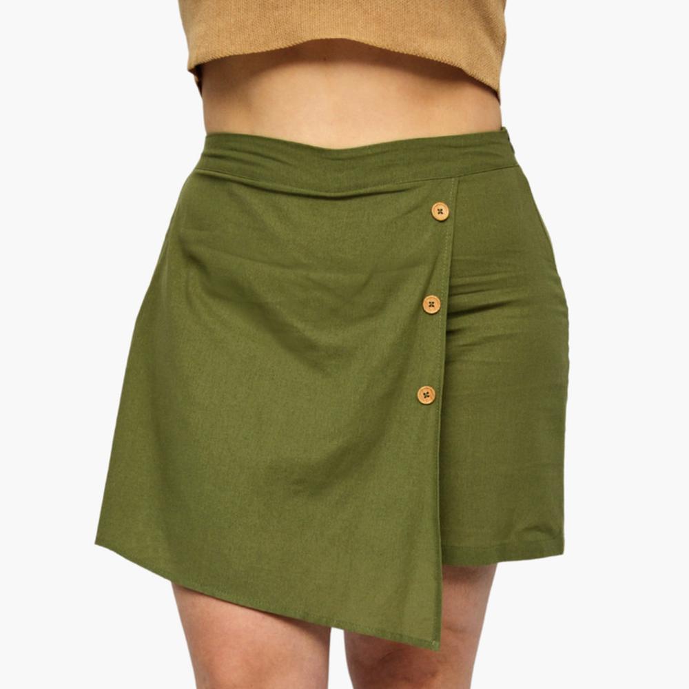 Foto 5 pulgar | Short Falda Roman Fashion 2759 color Verde de Lino Tallas Extras