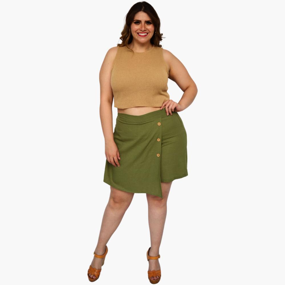 Foto 6 pulgar | Short Falda Roman Fashion 2759 color Verde de Lino Tallas Extras