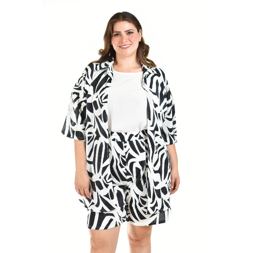 Foto 5 | Set Plisado Ensamble Y Short Roman Fashion /tallas Extras, 4342 (blanco - Negro) Negro