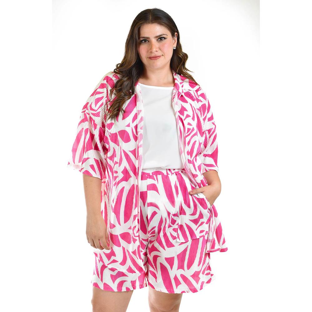 Foto 6 pulgar | Set Plisado Ensamble Y Short Roman Fashion /tallas Extras, 4342 (blanco - Fiusha) Fucsia