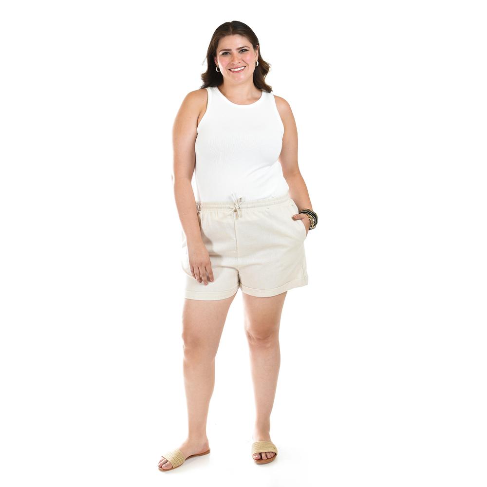 Foto 2 pulgar | Short De Lino Con Bolsillos Roman Fashion /tallas Extras, 021 (arena) Beige