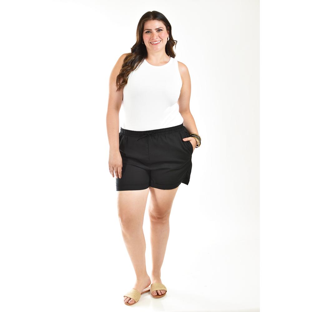 Foto 6 pulgar | Short De Lino Con Bolsillos Roman Fashion /tallas Extras, 021 (negro) Negro