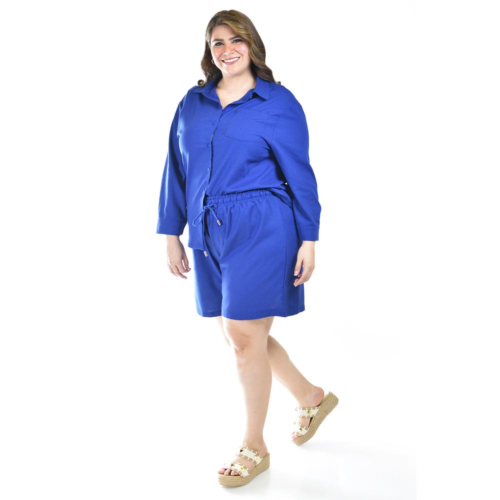 Foto 3 pulgar | Set De Lino Camisa Y Short Roman Fashion /tallas Extras, 9103 (azul Rey) Azul