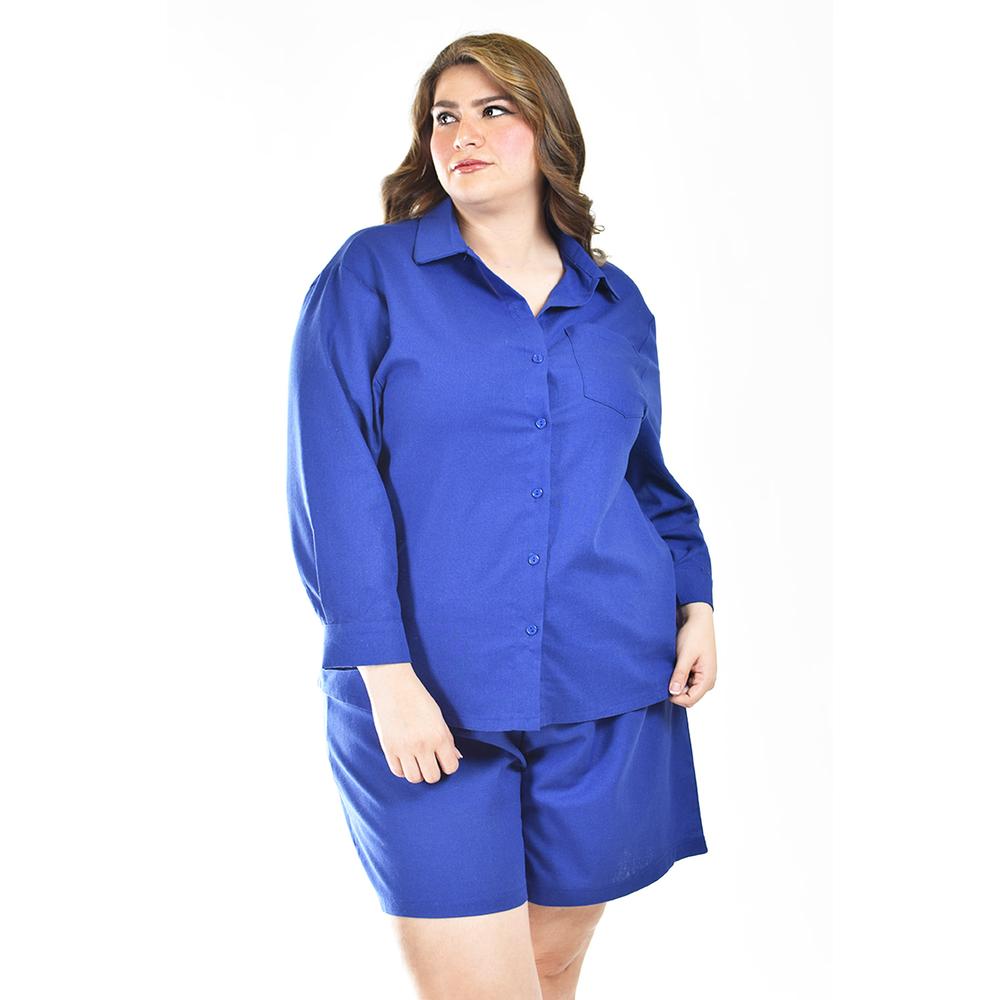 Foto 5 | Set De Lino Camisa Y Short Roman Fashion /tallas Extras, 9103 (azul Rey) Azul