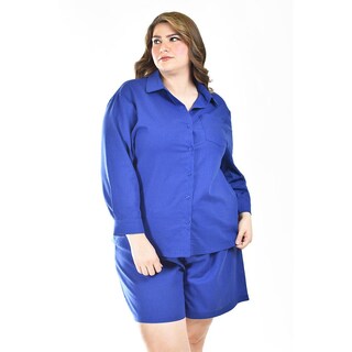 Foto 5 | Set De Lino Camisa Y Short Roman Fashion /tallas Extras, 9103 (azul Rey) Azul