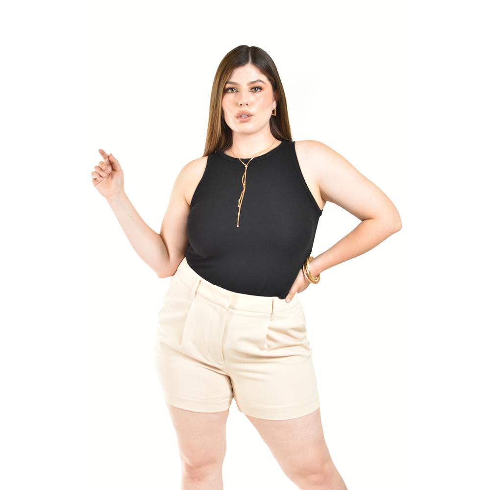 Foto 5 pulgar | Short De Vestir Con Pinzas Roman Fashion/ Tallas Extras, 31404 (beige) Beige