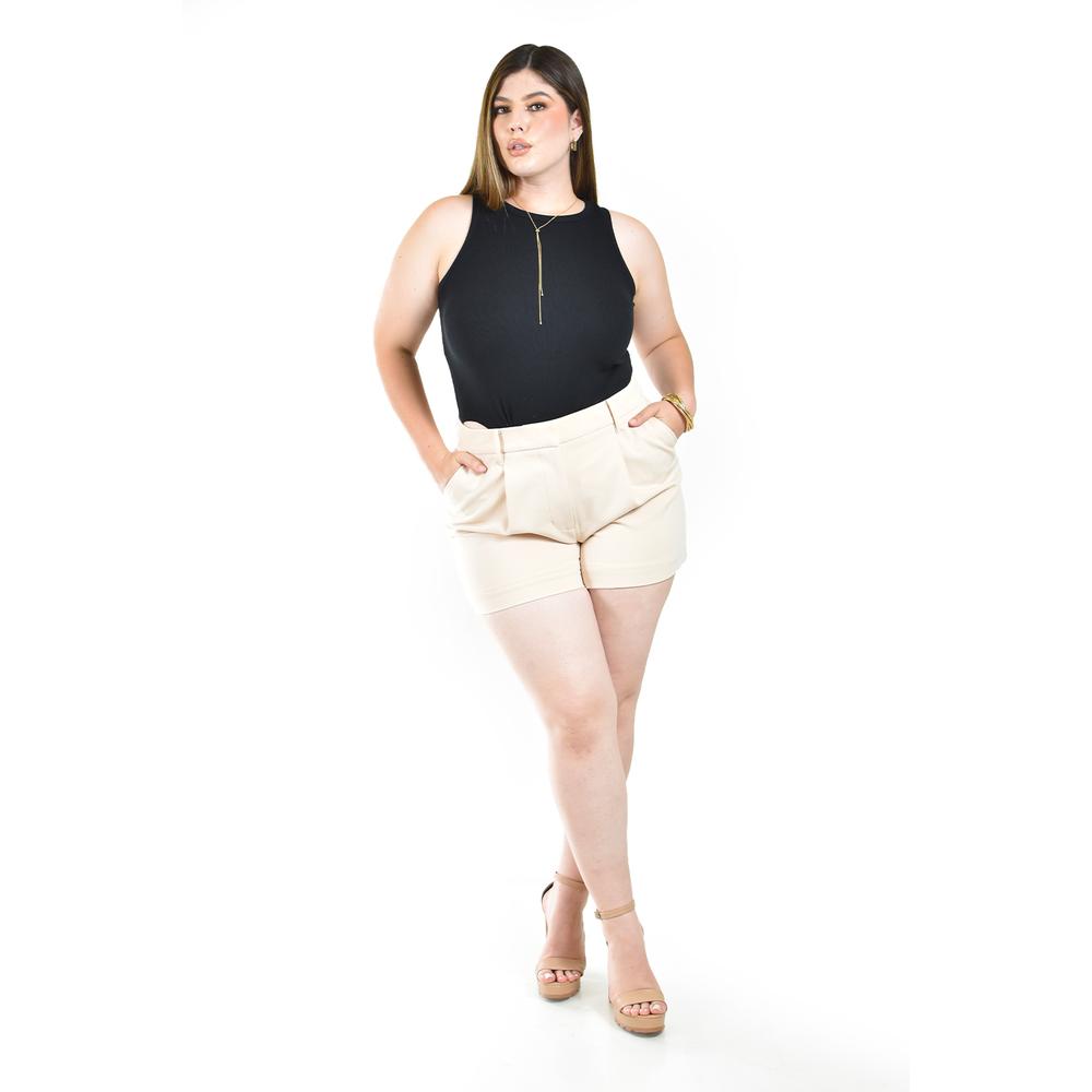 Foto 6 pulgar | Short De Vestir Con Pinzas Roman Fashion/ Tallas Extras, 31404 (beige) Beige