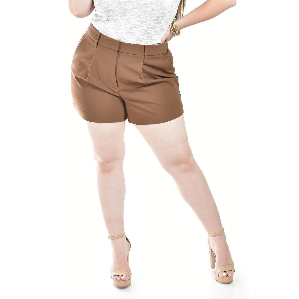 Foto 2 pulgar | Short De Vestir Con Pinzas Roman Fashion/ Tallas Extras, 31404 (cafe) Cafe