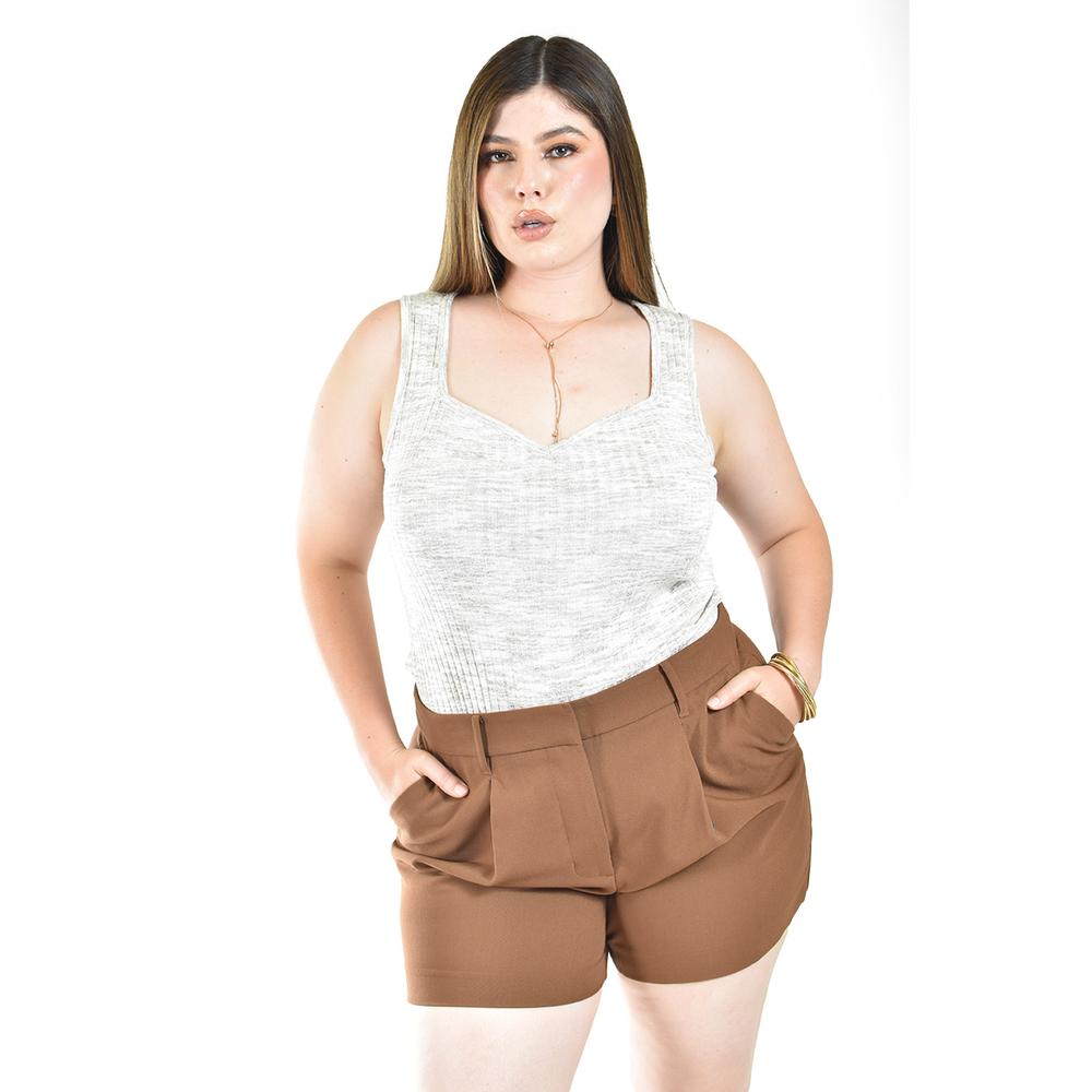 Foto 4 | Short De Vestir Con Pinzas Roman Fashion/ Tallas Extras, 31404 (cafe) Cafe