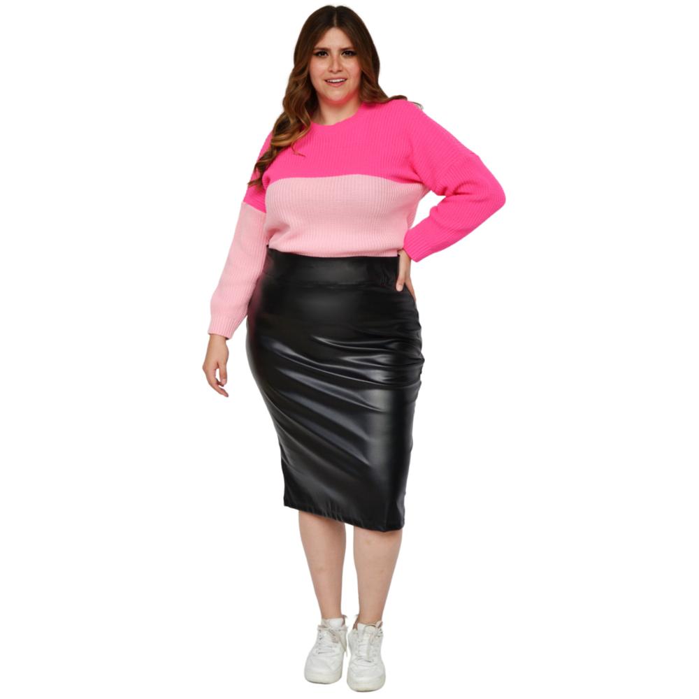 Foto 6 pulgar | Falda Midi Vinipiel ROMAN FASHION 9509 color Negro Tallas Extras