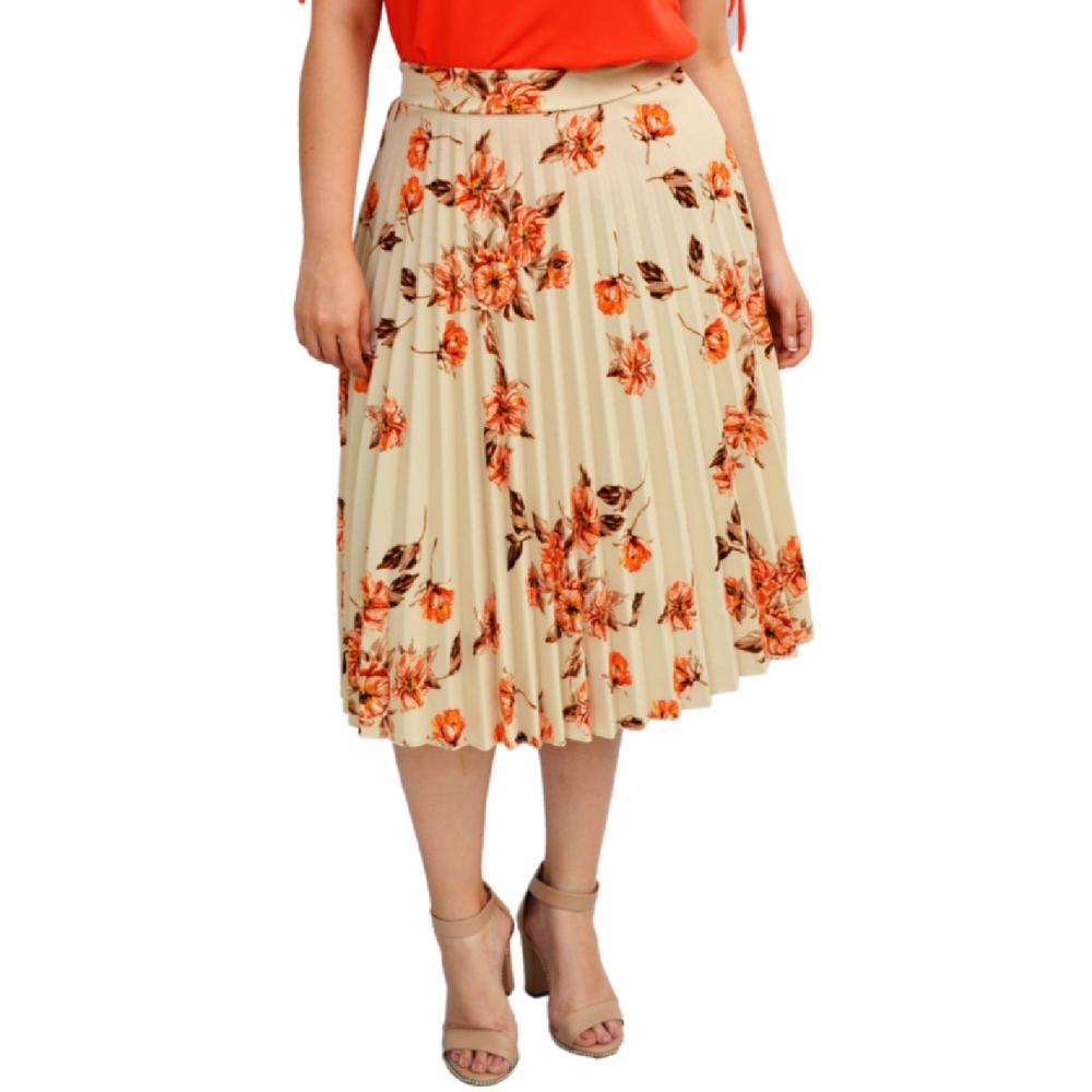 Foto 1 | Falda Plisada Roman Fashion Talla Extra 715 Floreada color Beige