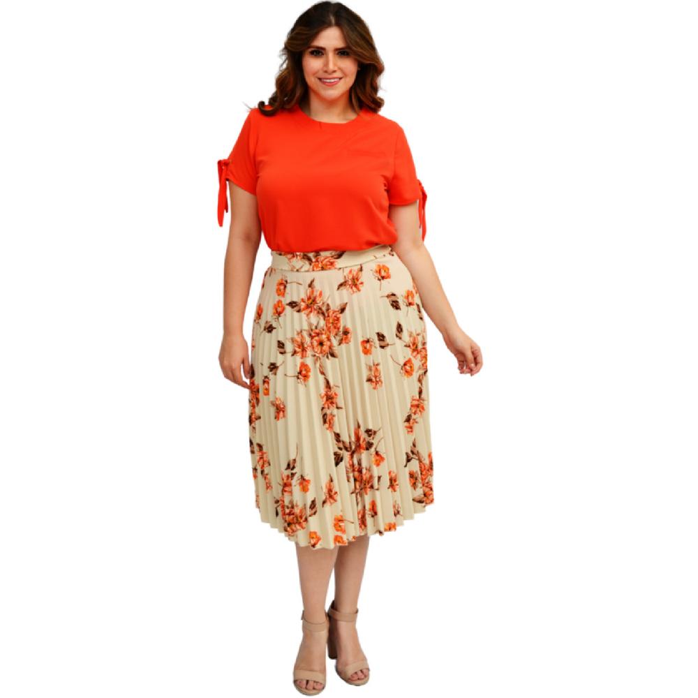 Foto 4 | Falda Plisada Roman Fashion Talla Extra 715 Floreada color Beige