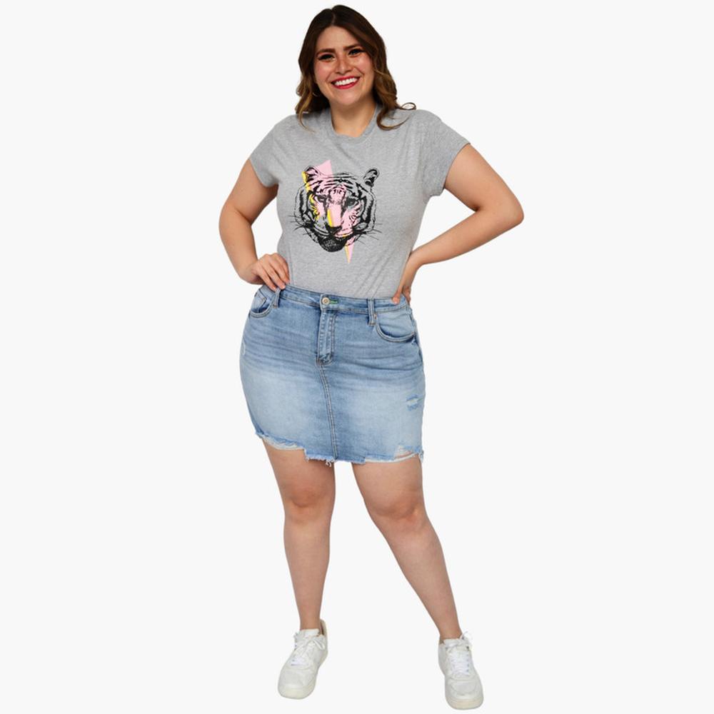 Foto 5 | Falda de Mezclilla Deslavada Talla Extra F 6285 color Azul