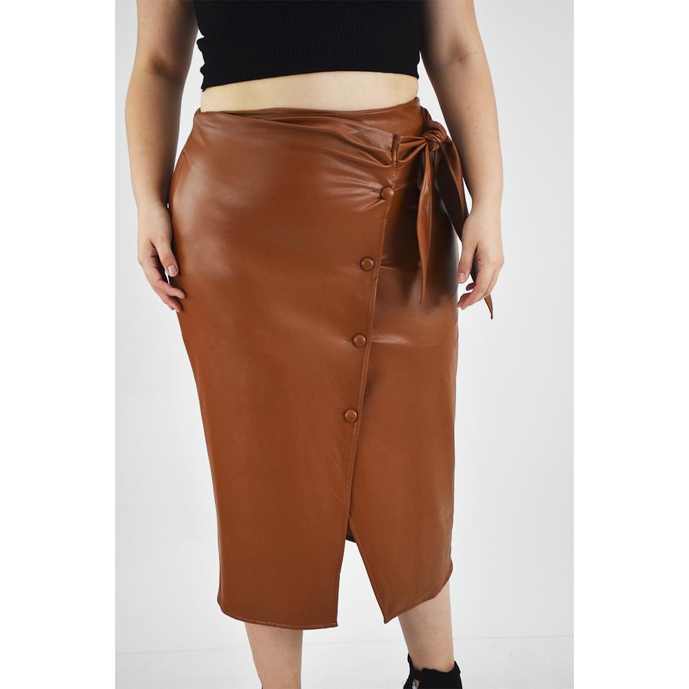 Foto 1 | Falda Midi Efecto Piel Roman Fashion /tallas Extras, 3133 (camel) Cafe