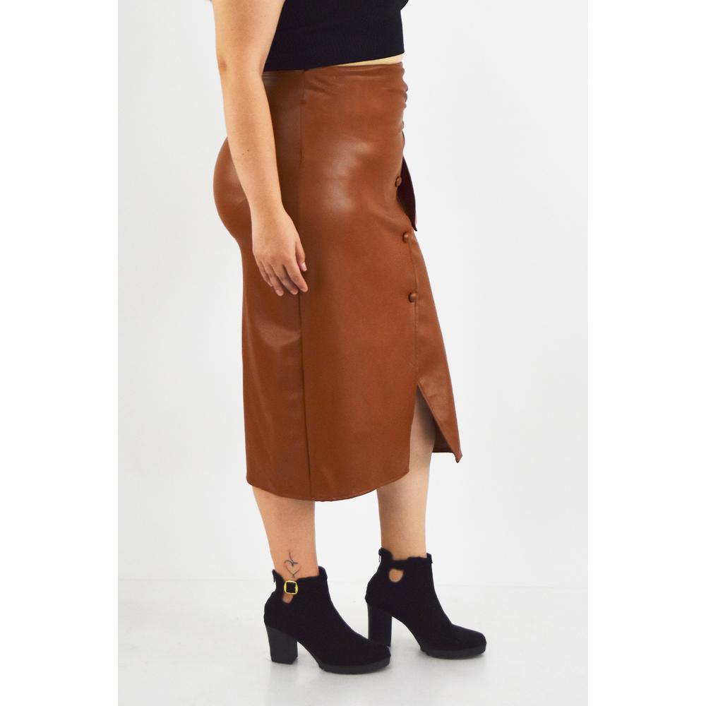 Foto 2 | Falda Midi Efecto Piel Roman Fashion /tallas Extras, 3133 (camel) Cafe