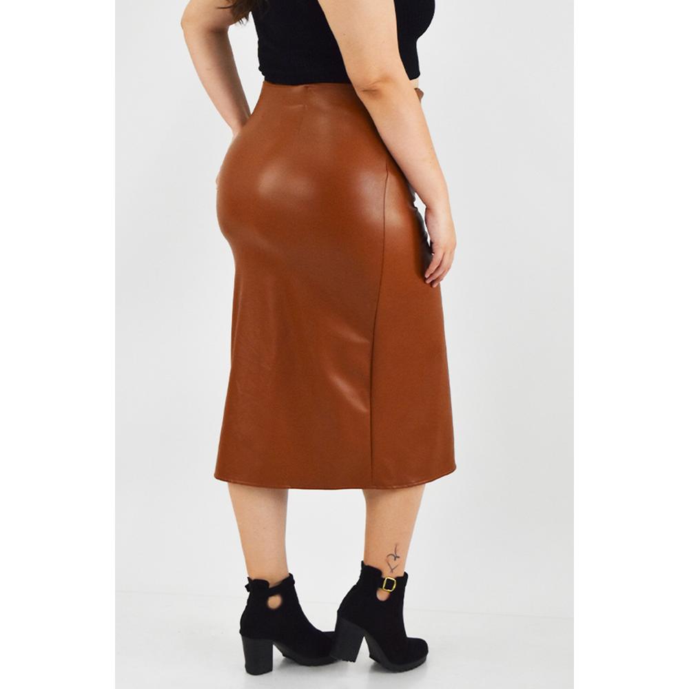 Foto 3 | Falda Midi Efecto Piel Roman Fashion /tallas Extras, 3133 (camel) Cafe