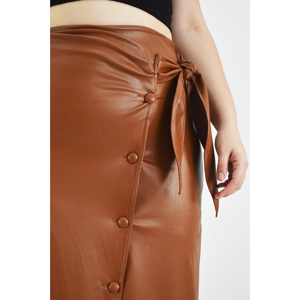 Foto 4 | Falda Midi Efecto Piel Roman Fashion /tallas Extras, 3133 (camel) Cafe