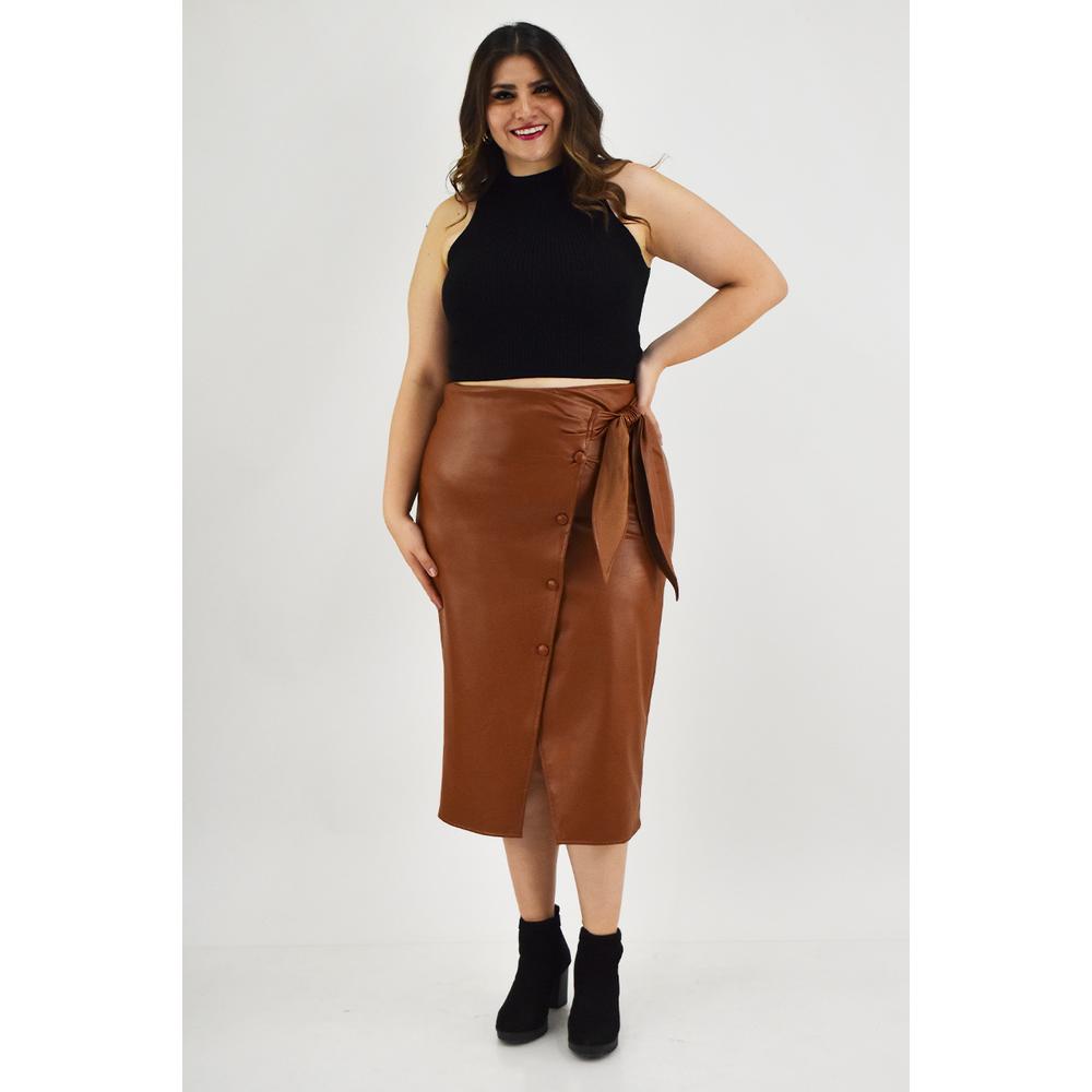 Foto 5 | Falda Midi Efecto Piel Roman Fashion /tallas Extras, 3133 (camel) Cafe
