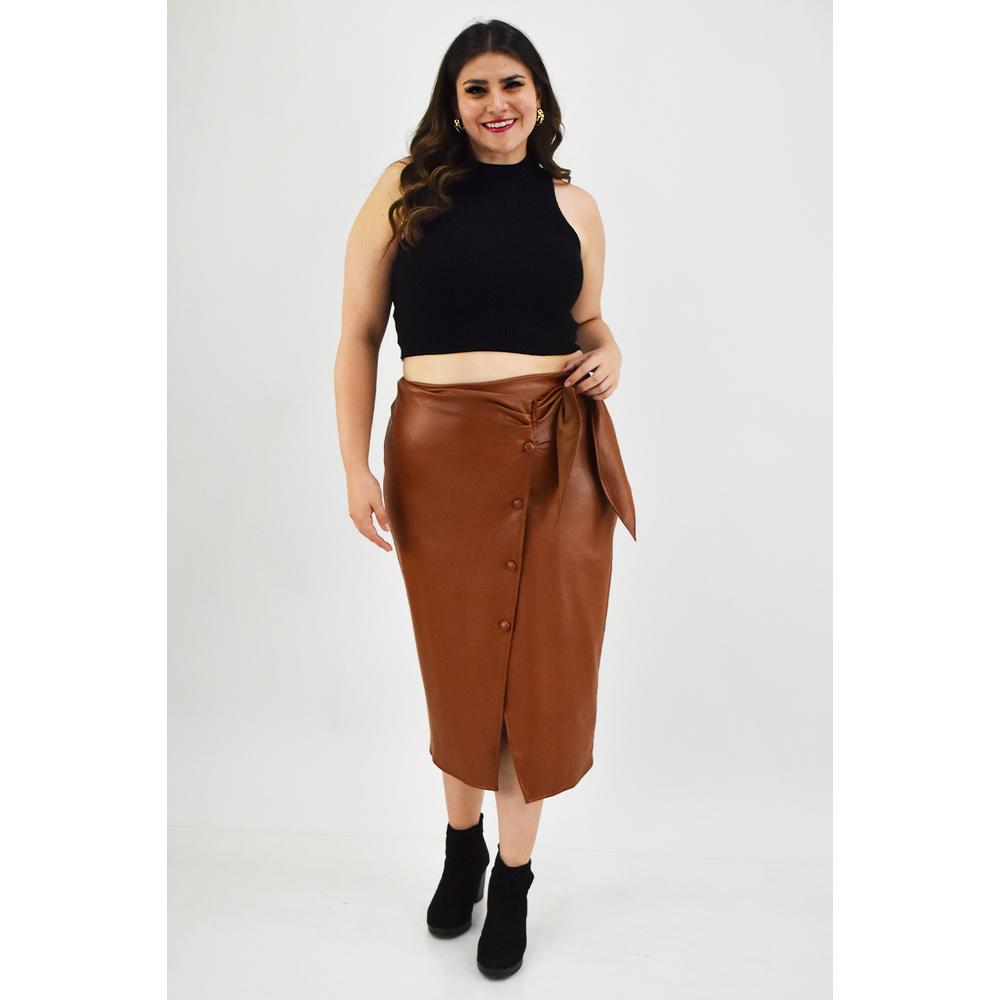 Foto 6 | Falda Midi Efecto Piel Roman Fashion /tallas Extras, 3133 (camel) Cafe