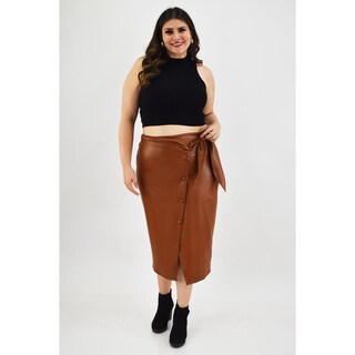 Foto 6 | Falda Midi Efecto Piel Roman Fashion /tallas Extras, 3133 (camel) Cafe