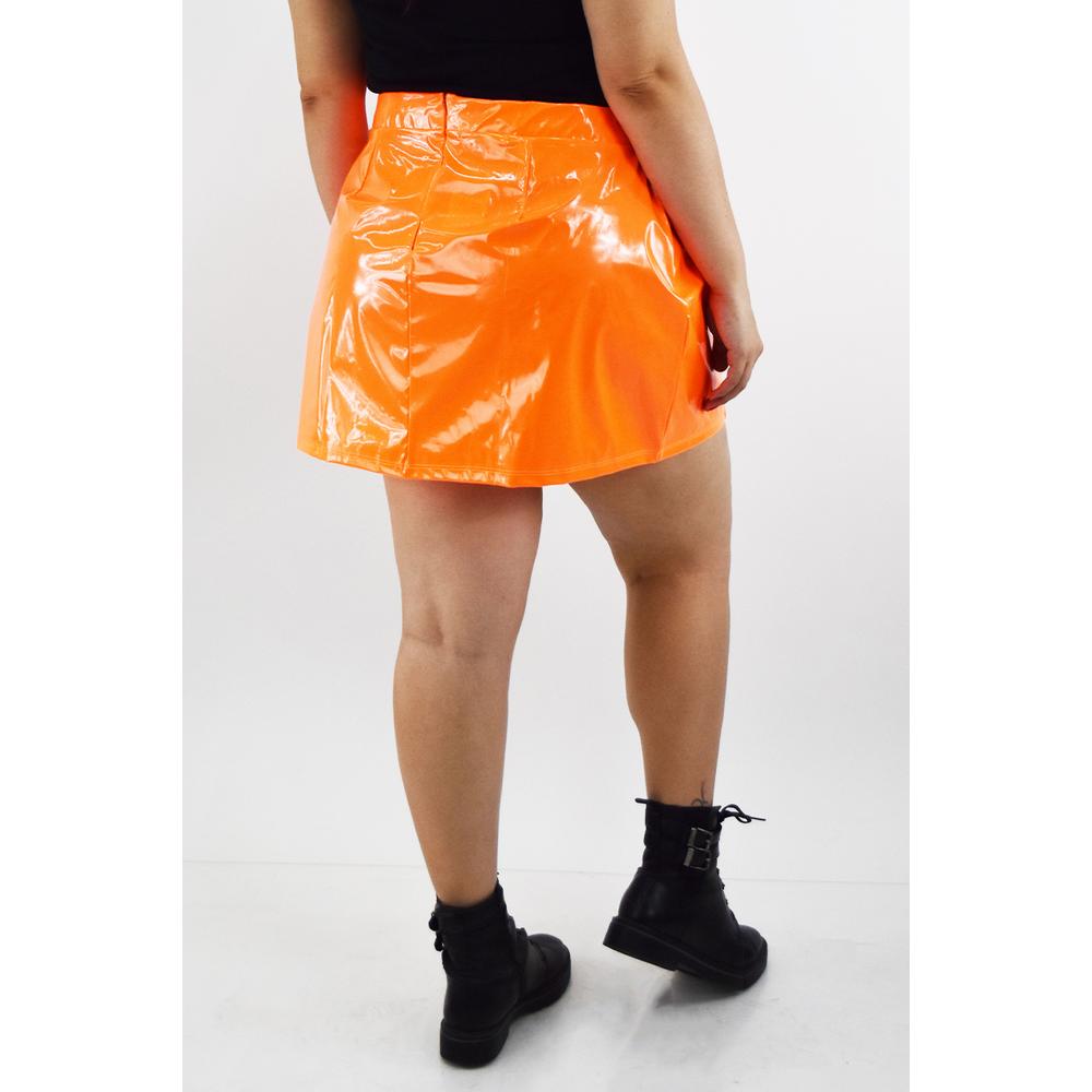 Foto 4 pulgar | Mini Falda Efecto Charol Roman Fashion Tallas Extras 020 Naranja