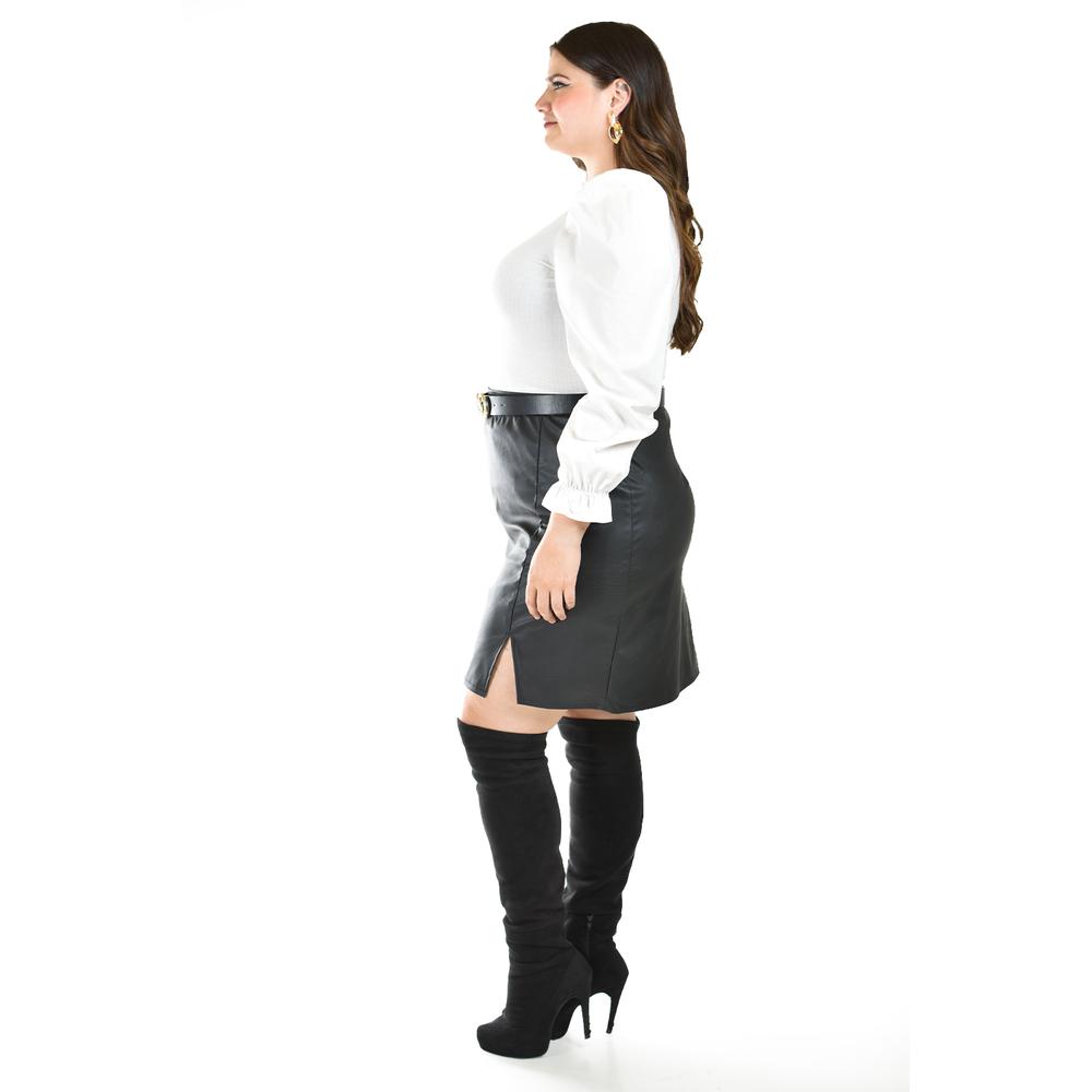 Foto 2 | Falda de Piel Sintética Roman Fashion Tallas Extras 7057 Negro