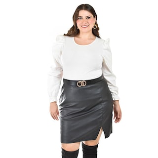 Foto 5 | Falda de Piel Sintética Roman Fashion Tallas Extras 7057 Negro