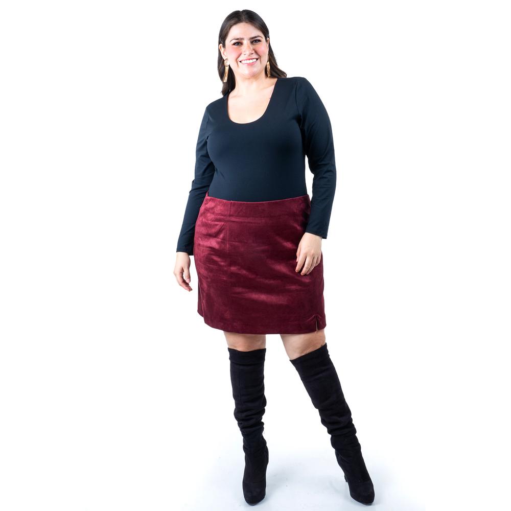 Foto 5 | Falda Corta De Gamuza Roman Fashion /tallas Extras, 3073 (vino) Vino