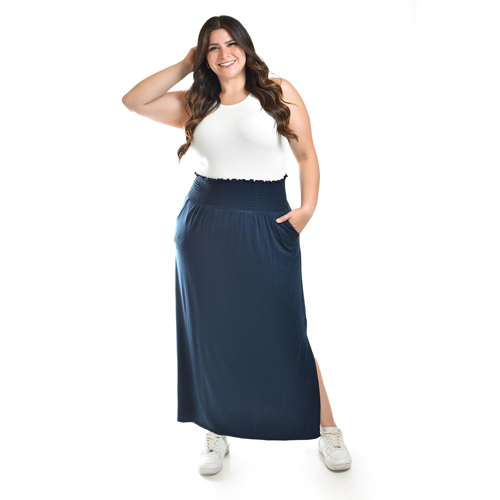 Foto 2 pulgar | Maxi Falda Cintura Smock Roman Fashion /tallas Extras, 8300 (azul Marino) Azul Marino