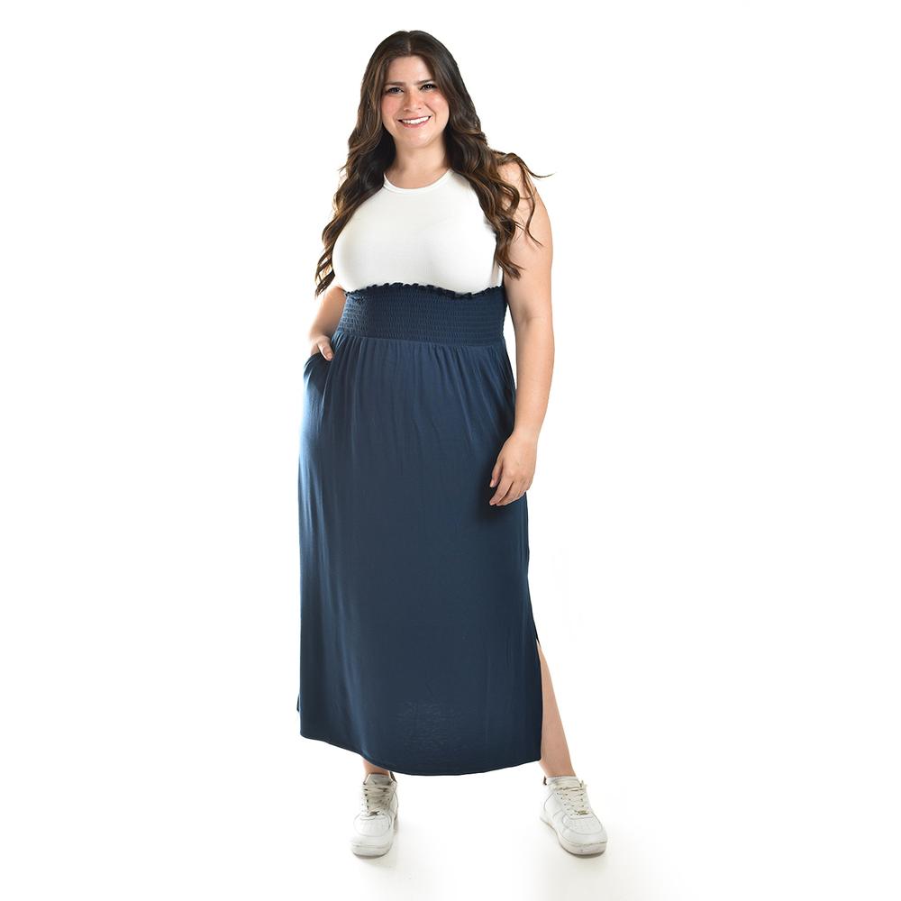 Foto 5 pulgar | Maxi Falda Cintura Smock Roman Fashion /tallas Extras, 8300 (azul Marino) Azul Marino