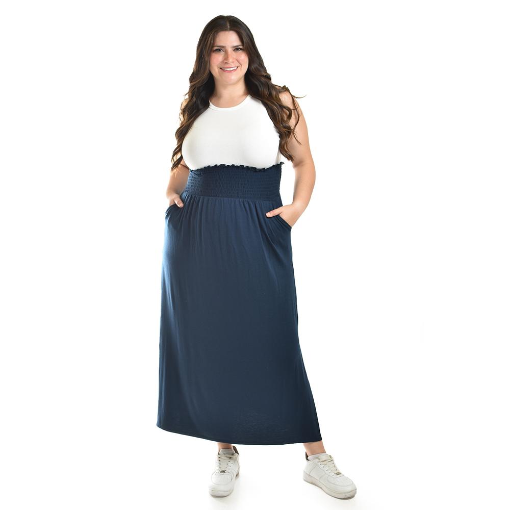 Foto 6 pulgar | Maxi Falda Cintura Smock Roman Fashion /tallas Extras, 8300 (azul Marino) Azul Marino