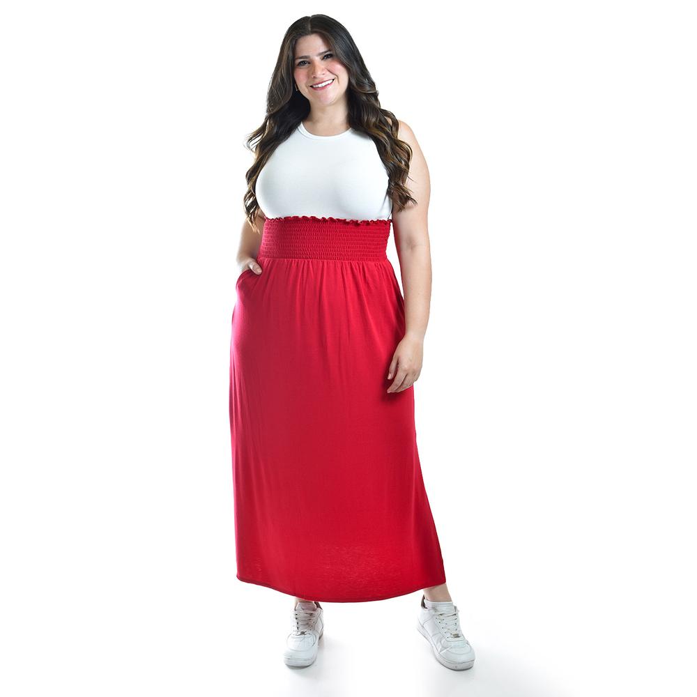 Foto 2 pulgar | Maxi Falda Cintura Smock Roman Fashion /tallas Extras, 8300 (rojo) Rojo
