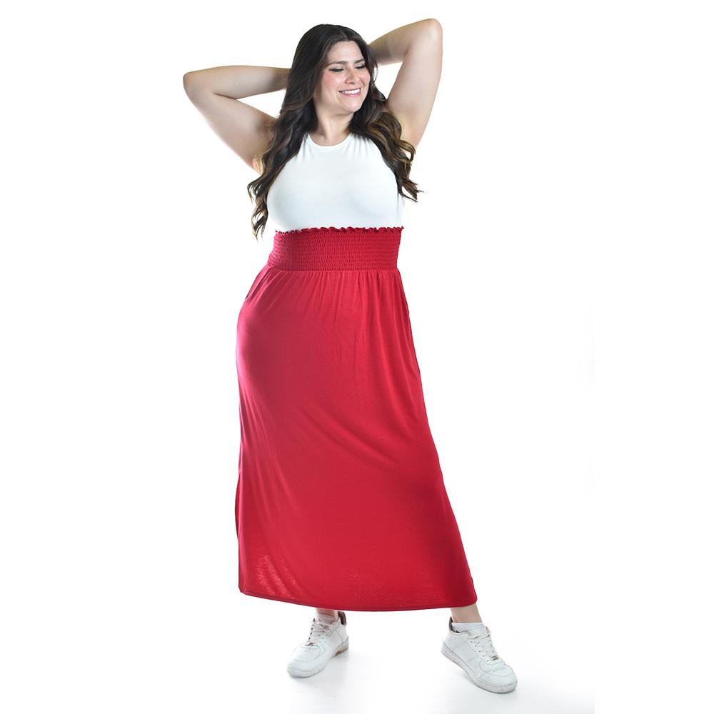 Foto 5 pulgar | Maxi Falda Cintura Smock Roman Fashion /tallas Extras, 8300 (rojo) Rojo
