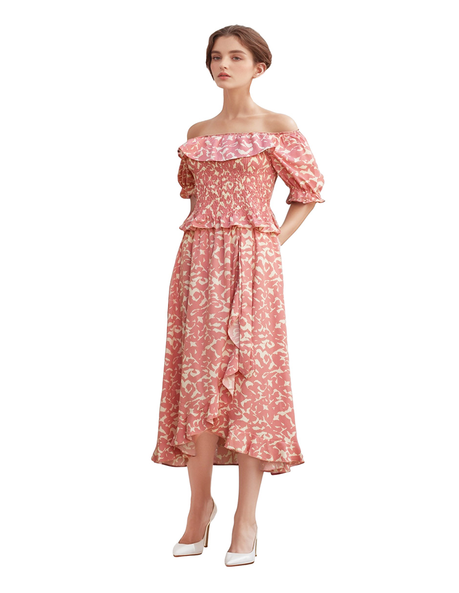 Foto 2 pulgar | Conjunto Casual Falda Midi Y Blusa Campesina Color Rosa