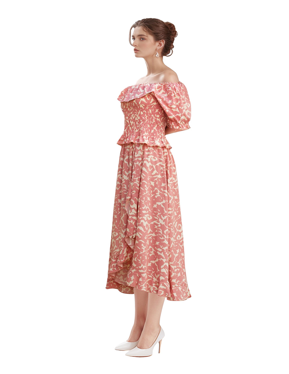 Foto 3 pulgar | Conjunto Casual Falda Midi Y Blusa Campesina Color Rosa
