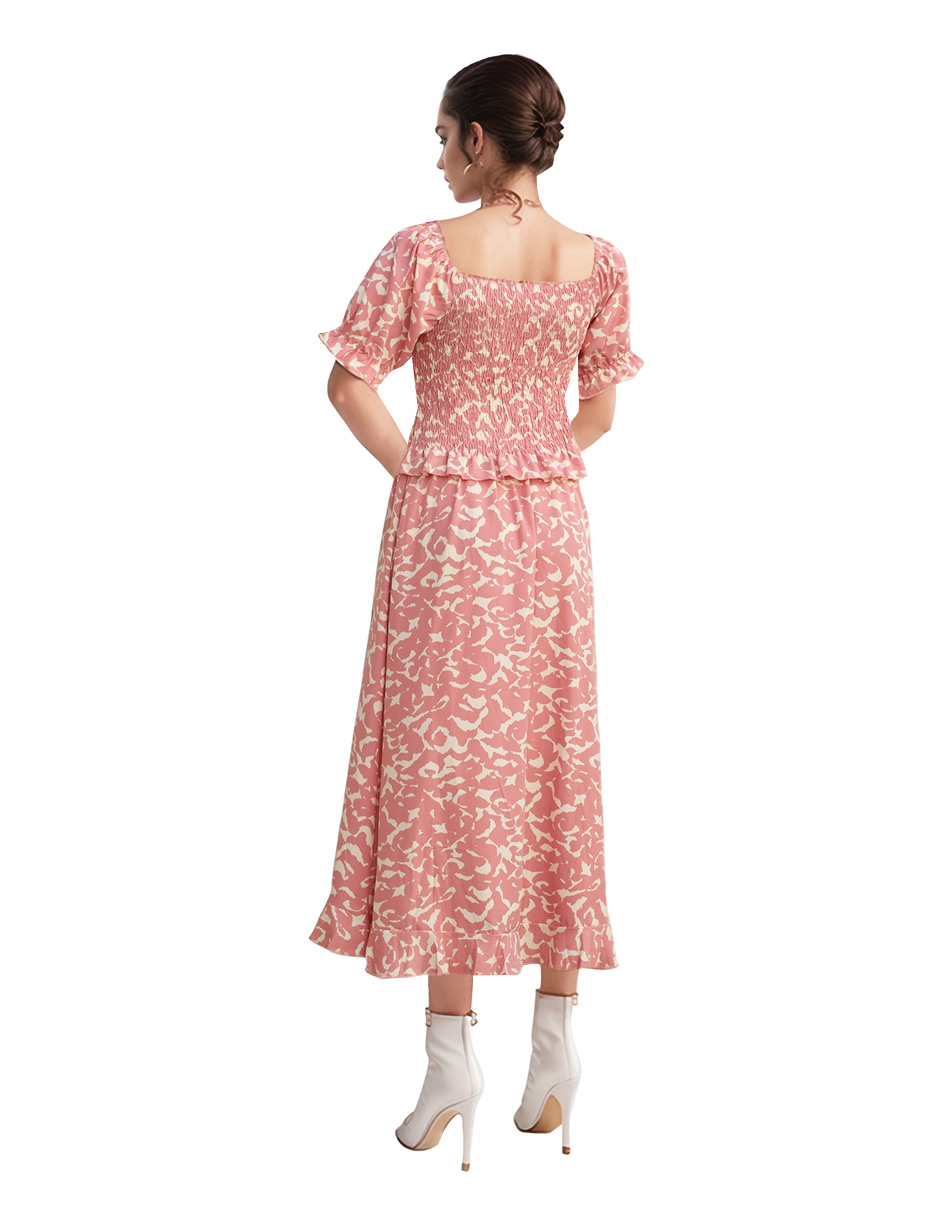 Foto 4 pulgar | Conjunto Casual Falda Midi Y Blusa Campesina Color Rosa
