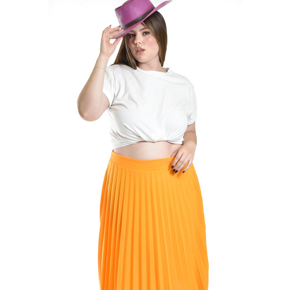 Foto 4 | Falda Plisada Midi Roman Fashion/tallas Extras, 715 (mango) Amarillo