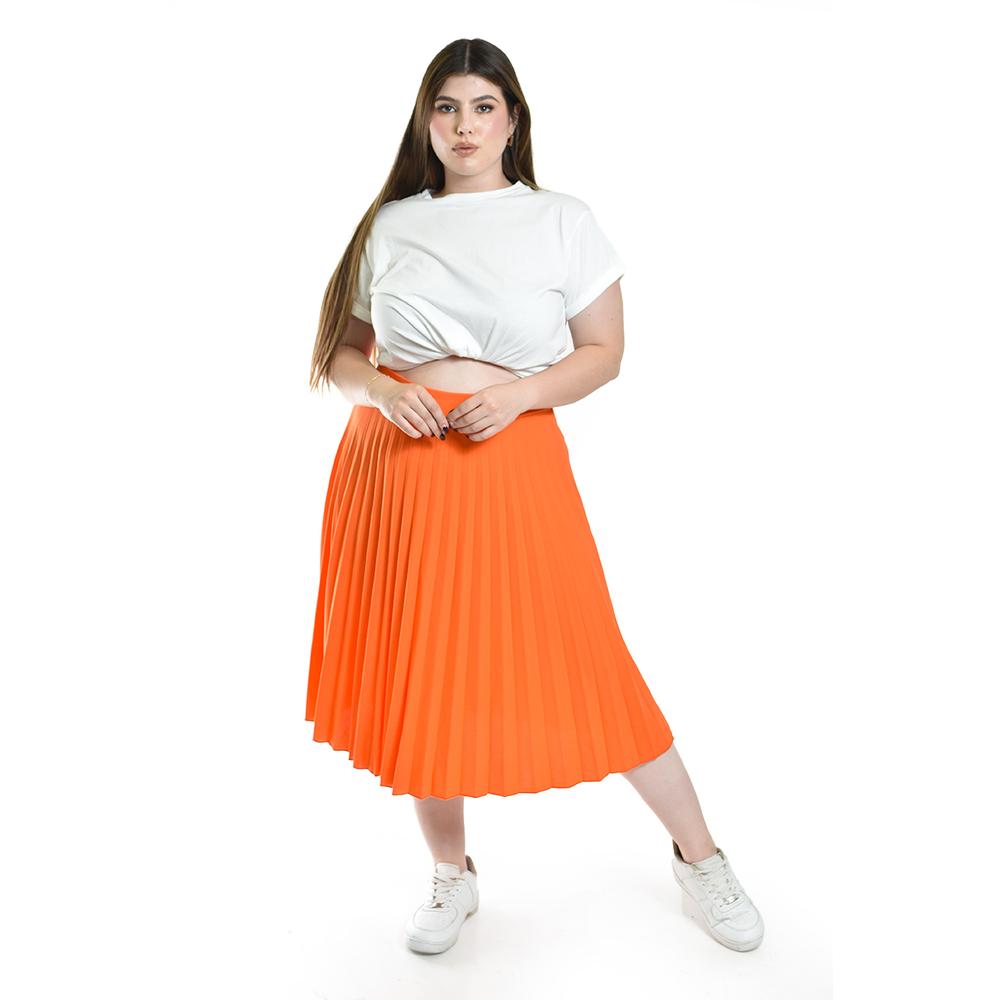 Foto 1 | Falda Plisada Midi Roman Fashion/tallas Extras, 715 (naranja) Naranja