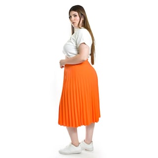 Foto 2 | Falda Plisada Midi Roman Fashion/tallas Extras, 715 (naranja) Naranja