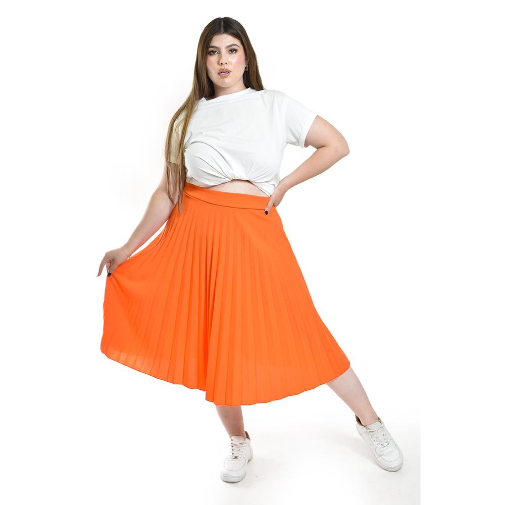 Foto 4 | Falda Plisada Midi Roman Fashion/tallas Extras, 715 (naranja) Naranja