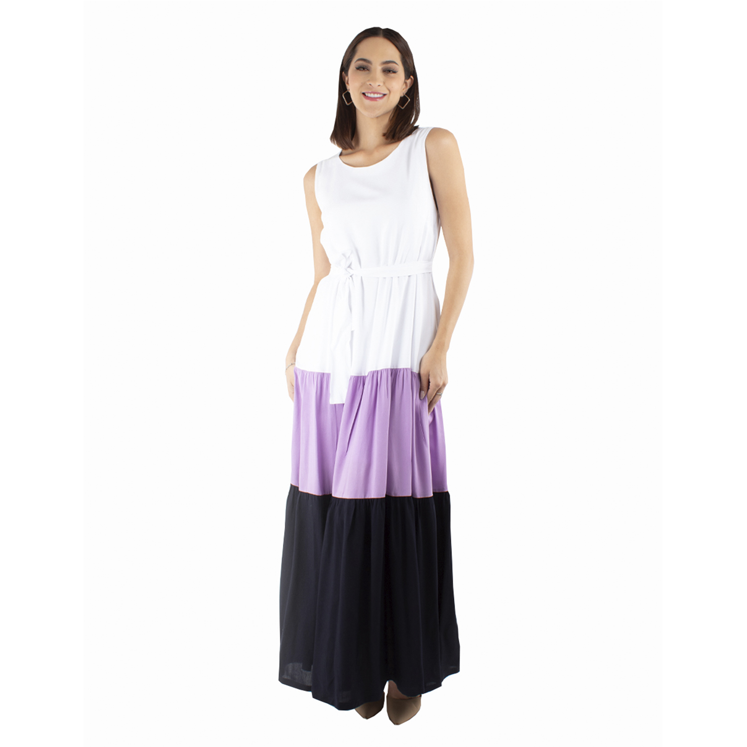 Foto 2 pulgar | Maxi Vestido Bloques de Color Amad Blanco
