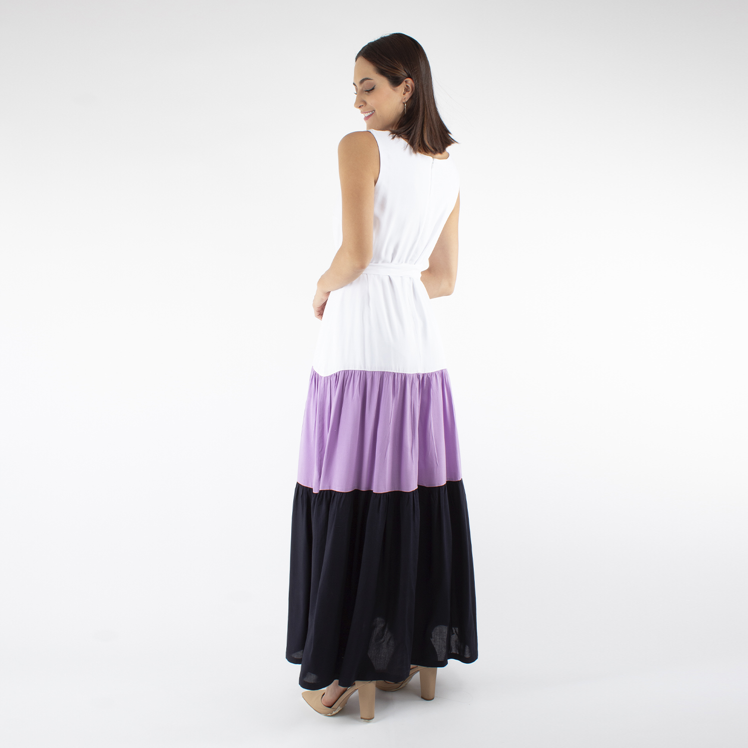 Foto 2 | Maxi Vestido Bloques de Color Amad Blanco