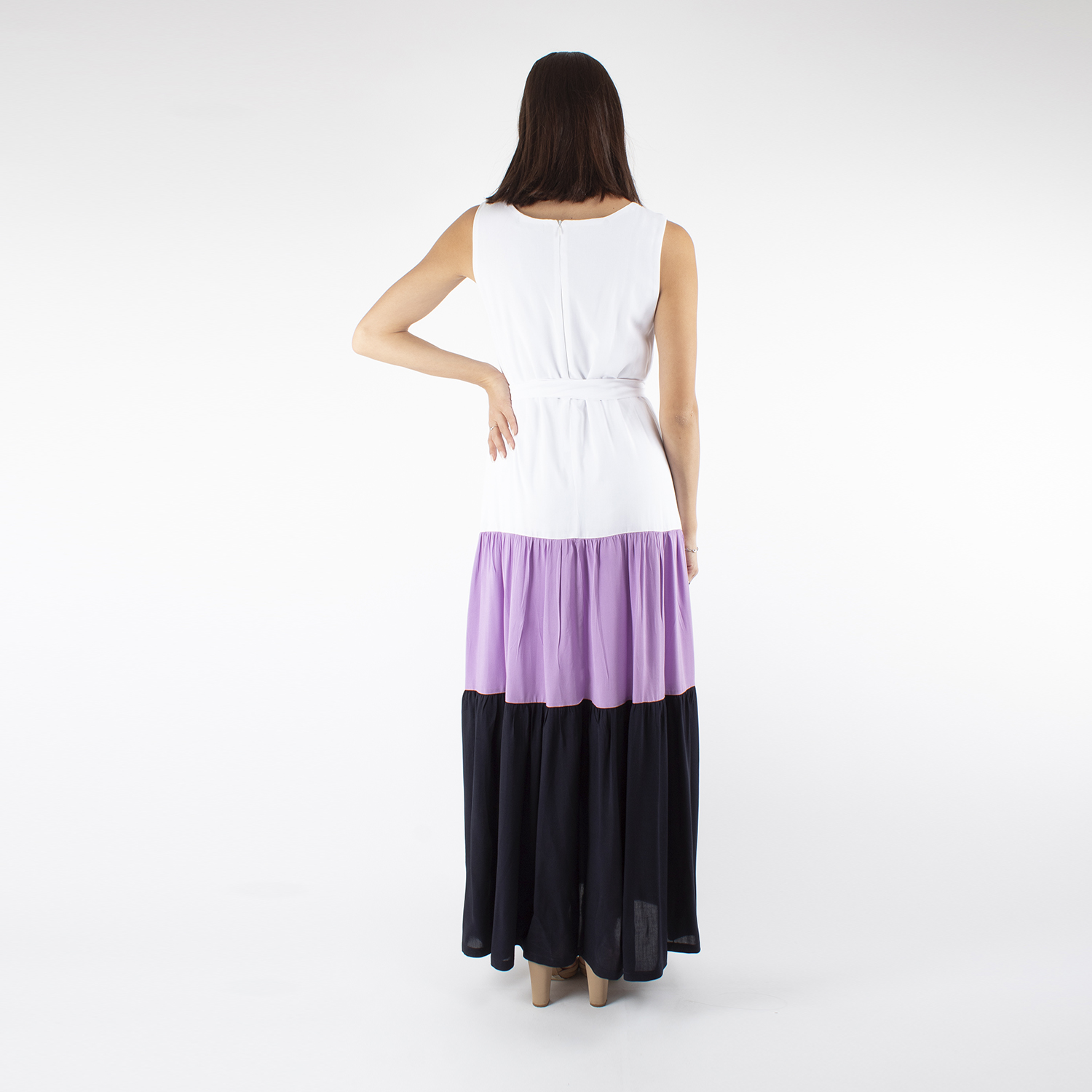 Foto 4 pulgar | Maxi Vestido Bloques de Color Amad Blanco