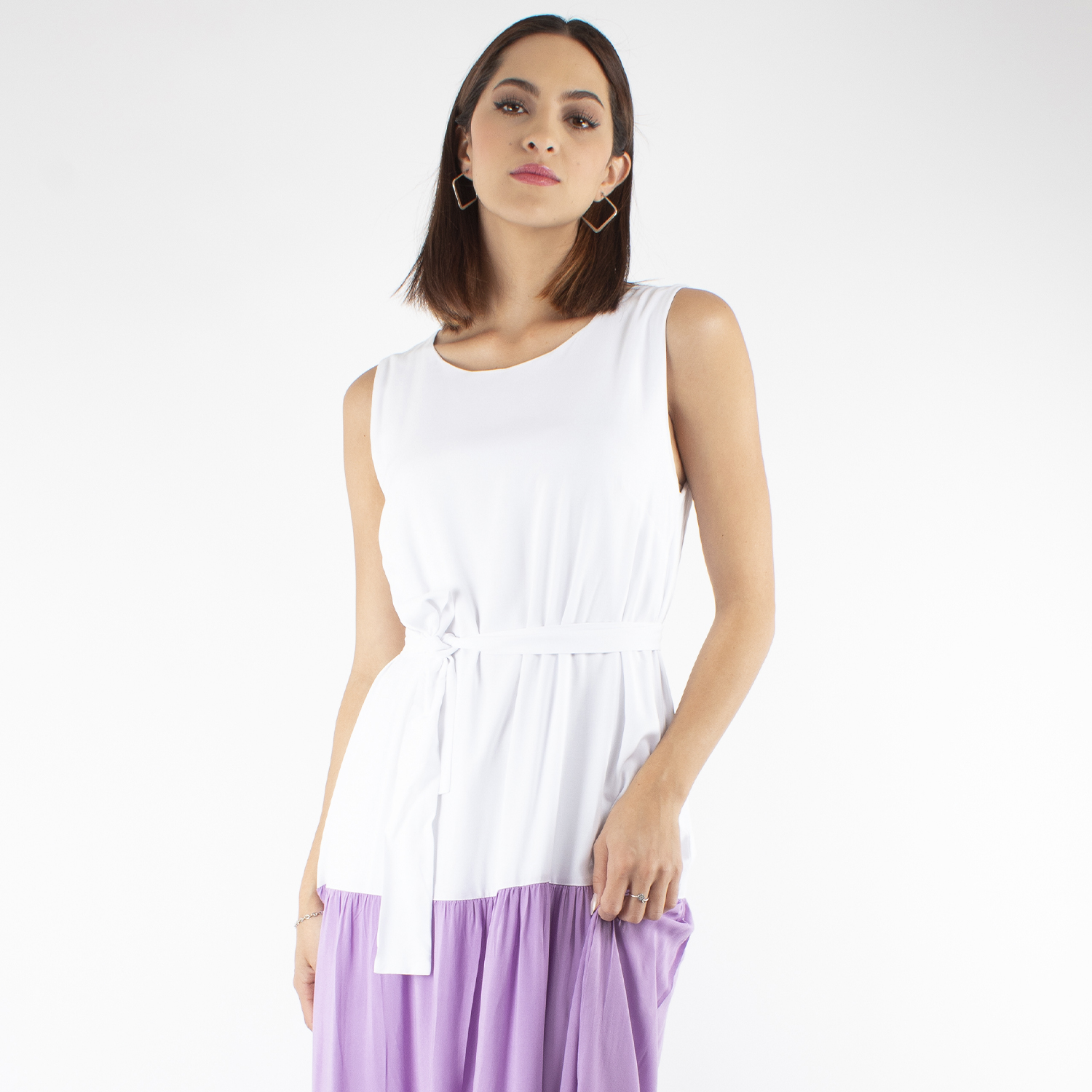 Foto 5 pulgar | Maxi Vestido Bloques de Color Amad Blanco