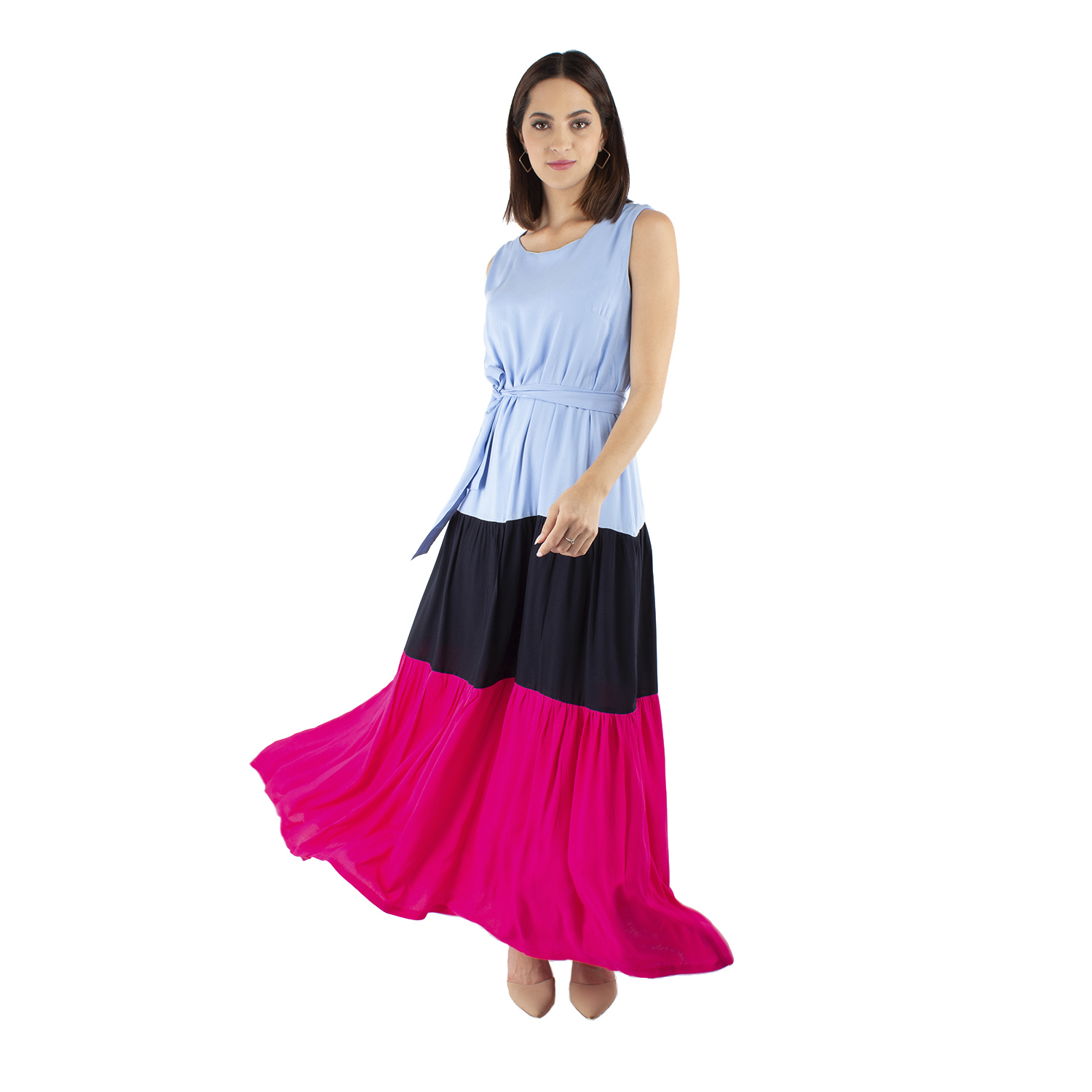 Maxi Vestido Bloques de Color Amad Azul Cielo