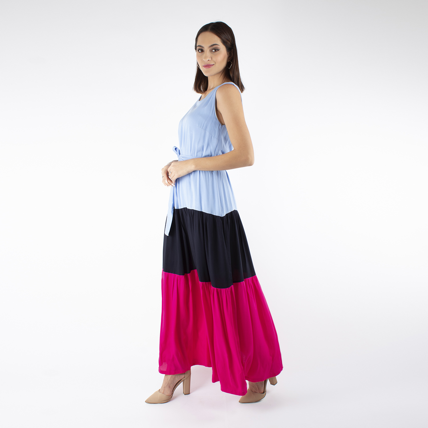 Foto 2 | Maxi Vestido Bloques de Color Amad Azul Cielo